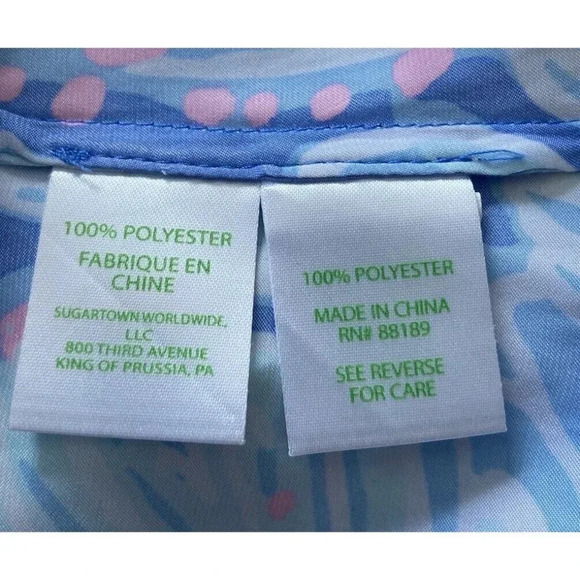 Lilly Pulitzer Coral Top Tank Into the Deep Ruffle Hem Blue Pink Small S - Picture 4 of 4